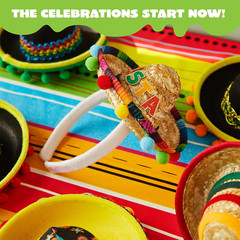 6 Pcs Sombrero Headbands Fabric & Straw Fiesta Party Photo Props One Size Adults