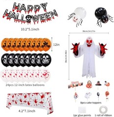 Spider and Skull Ghost Tablecloth & Cake Topper Set Halloween Party Decorations