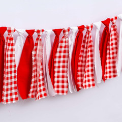 Red and White Gingham Fabric Banner – Checkered High Chair Banner Party Decorati