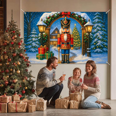 Christmas Nutcracker Banner 71X43 Inch Holiday Backdrop Winter Background with S