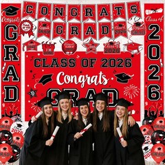 2026 Graduation Decorations, Red and Black Graduation Decorations Set with Co…
