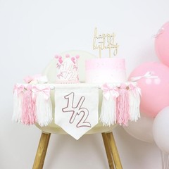 Pink 1/2 Birthday High Chair Banner Half Way to 1 Party Decorations Photo