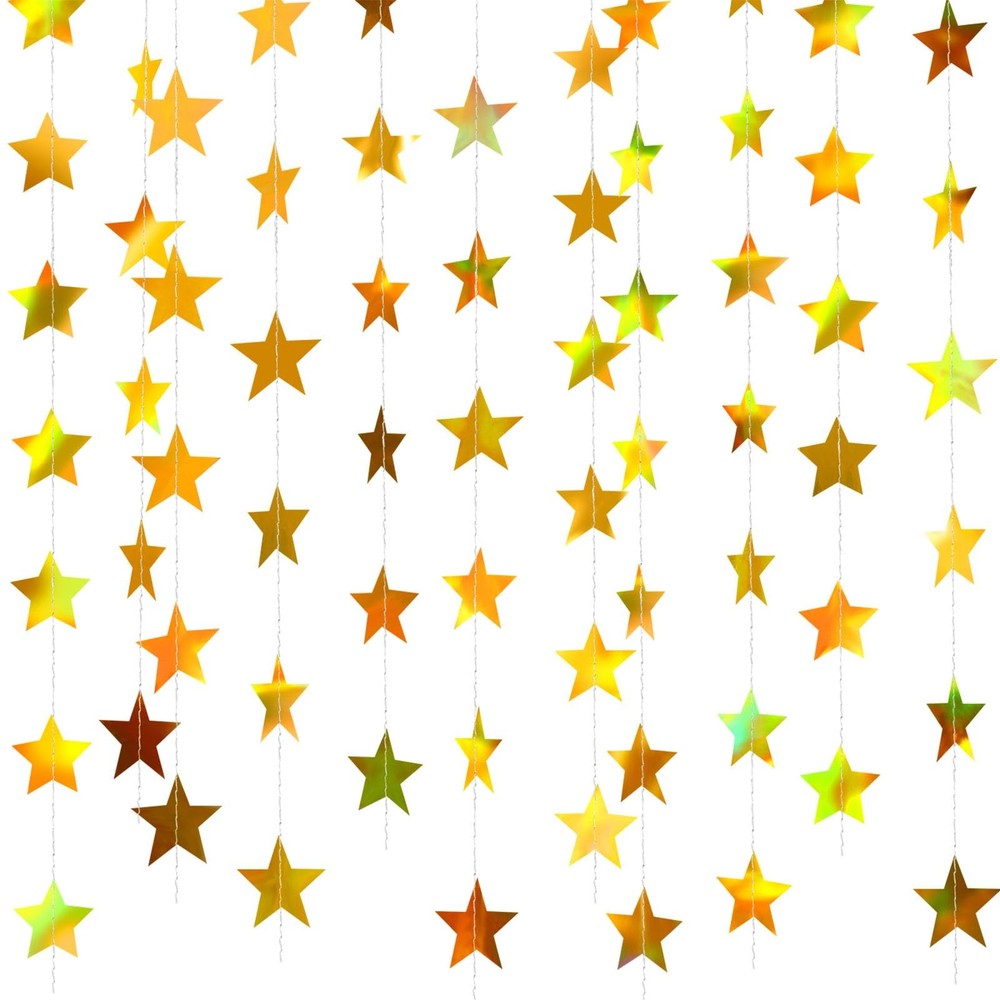Patelai Glitter Star Garland Banner 2026 Graduation 130 feet, Iridescent Gold