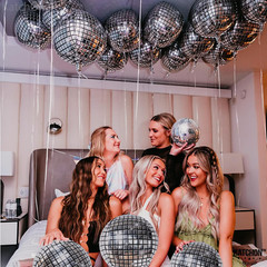 Pack of 6 Big Silver Disco Ball Balloons for Party, Bachelorette, New Year Decor