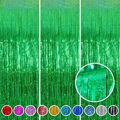 Foil Fringe Curtain Backdrop 3 Pack, 3.2 x 8.2 FT Party Decorations | Green