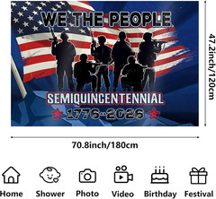 250Th Anniversary Banner American Backdrop 1776-2026, Red White Blue USA Patriot