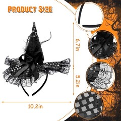 WILLBOND 4 Pcs Halloween Black Witch Hats and Lace Gloves Set, Halloween Cost…