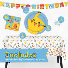 Pokemon Birthday Decorations Party Supplies for 16 – Officially Licensed Banner,