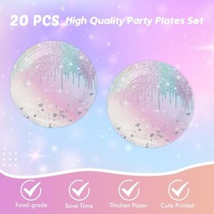 Iridescent Diamond Birthday Supplies Set: 20 Plates, 20 Napkins, 1 Tablecloth