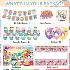 102 pcs Squishmallow Birthday Banner/Balloons/Stickers and More Party Decor