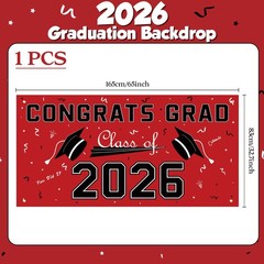 Graduation Decorations 2026 – Red Polyester Backdrop –