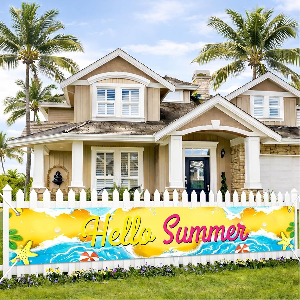 Hello Summer Beach Banner Hawaiian Summer Banner Yard Sign Outdoor Indoor Party