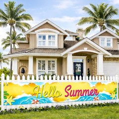 Hello Summer Beach Banner Hawaiian Summer Banner Yard Sign Outdoor Indoor Party
