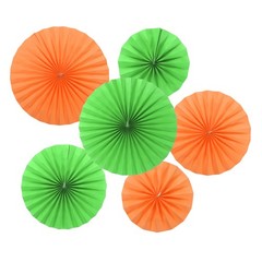6Pcs 8″/12″/16″ Paper Fans Hanging Decoration Round Fans with Pearl Green/Orange