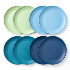 WEXINHAO 10 inch Wheat Straw Plates, Unbreakable Flat set of 8, Blue Green