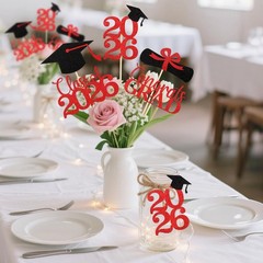 Graduation Decorations 2026, 20Pcs Class of 2026 Black and Red Graduation Cen…