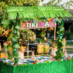Auihiay 124Pcs Tiki Bar Hut Kit Portable Outdoor Tiki Bar Decor Grass Table