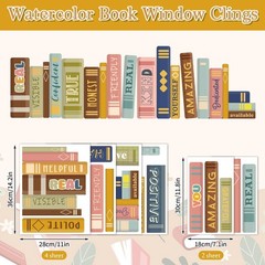 JarThenaAMCS Boho Book Window Clings Inspirational Stickers Multicolor