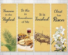4Pcs Easter Church Banners for Sanctuary Wall Religious Banners Hanging Backdrop