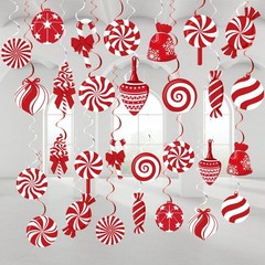 Christmas Candy Hanging Swirls Red White Peppermint Ceiling Decor 60 PCS