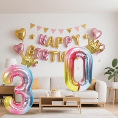 40 Inch Rainbow Number 3 Balloon with Crown- Giant Gradient Foil Balloon for …