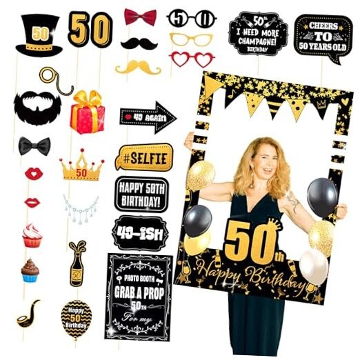 Black Gold Glitter 50th Birthday Party Photo Booth Props 50th Black Gold 50