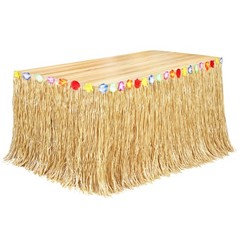 Fovths Luau Grass Table Skirt Natural 9 Feet x 29.5 Inch Large, Straw Yellow