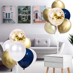 Thomtery Navy Blue And Gold Confetti Balloons 50 Pcs 12 Inch Pearl White And