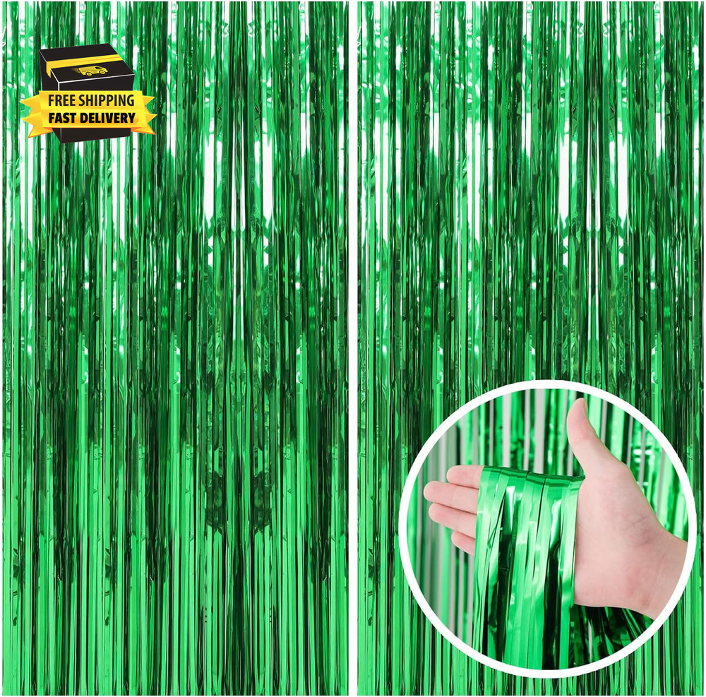 2 Pack Green Streamers Backdrop Jungle Party Decorations Foil Fringe Backdrop Cu