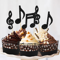 Gyufise 36Pcs Music Notes Cupcake Toppers and Wrappers Glitter Musical Symbols C