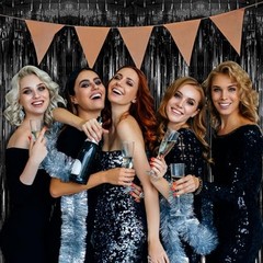 2 Pack Black Party Streamers Tinsel Backdrop for Halloween & Other Parties