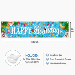 Pool Birthday Party Decorations, Extra Large Size Happy Birthday Pool Party Bann