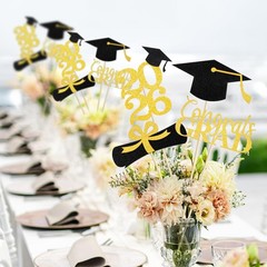16 Pcs Graduation Decoration 2026 Centerpieces Sticks Gold Black Double Side