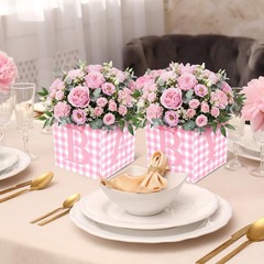 10 Pcs Pink Baby Shower Flower Box Table Centerpieces Girl, 7 Inch Gingham Ba…