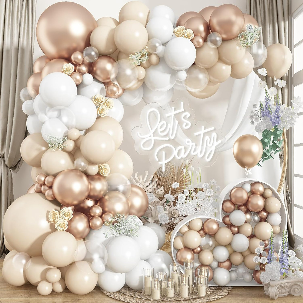 Beige Champagne Gold Balloons Garland Arch Kit, 102PCS White Sand Metallic Champ