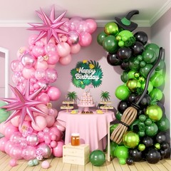 Pink Green Balloon Arch Garland Kit with Pearl Light Pink Dark Metallic Green…