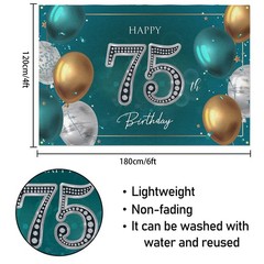 HAMIGAR 6x4ft Happy 75th Birthday Banner Backdrop – 75 Years Old Green