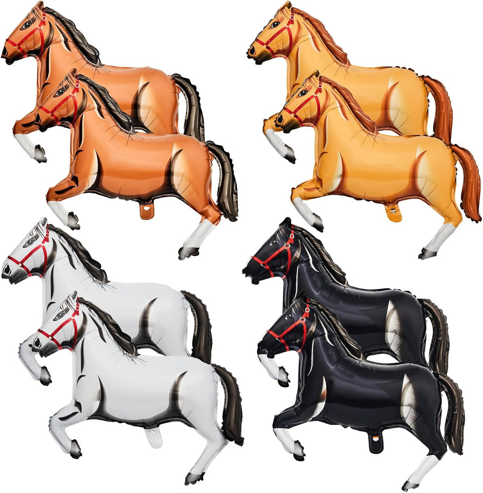 8 Pieces 30 Inches Inflatable Horse Balloons Aluminum Foil Blow up Horse Party D