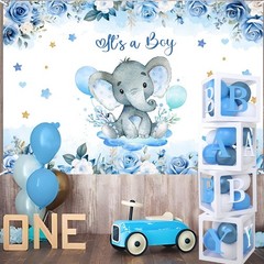 Blue Elephant Baby Shower Decorations Boy – Blue Balloon Garland Kit,Baby Box…