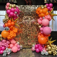144Pcs Hot Pink and Orange Balloon Arch Garland Kit,Bright Pastel Pink Orange…