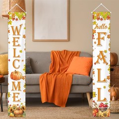 Happy Fall Thanksgiving Door Banner Outdoor Decor Harvest Porch Banners