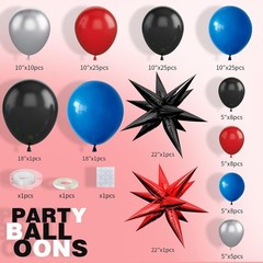 Red Blue Black Balloon Arch Kit, Blue Black Balloons Garland with 22 Inch Star