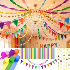 Rainbow Party Decoration Kit with 656ft Crepe , 600 Sheets Chain Strips, 13ft…