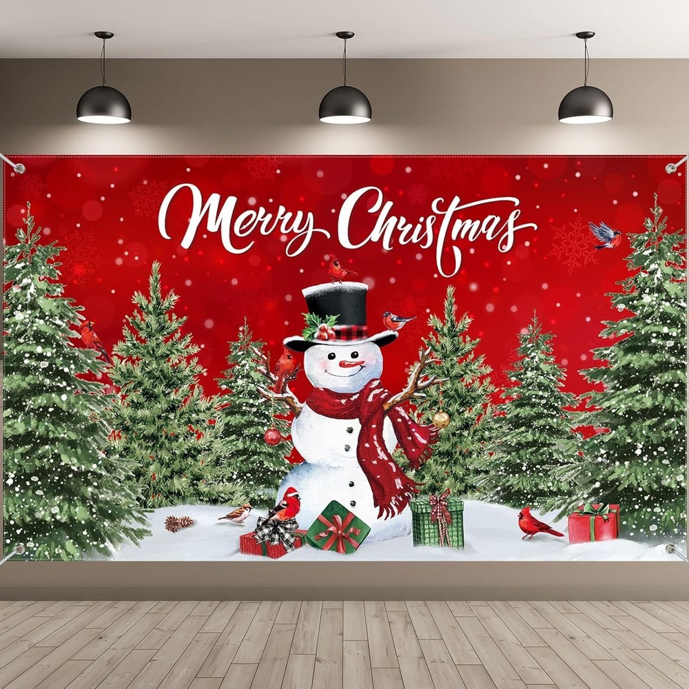Christmas Backdrop Merry Christmas Banner Party Decoration Xmas Snowman