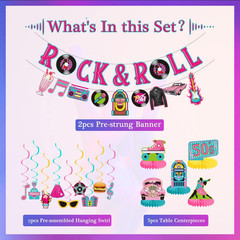 50’S Party Decorations Include Rock and Roll Banner, 50S Theme Hanging Swirls an
