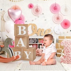 Burlap Print Baby Boxes with Letters for Baby Shower, 4pcs Rustic Farmhouse Styl