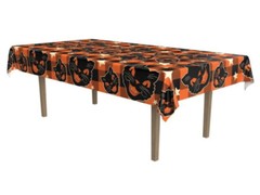 Vintage Halloween Fabric Tablecover Black Cats Stars Orange Party Tablecloth New