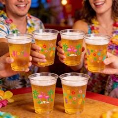 Disposable 12 OZ Tropical Design Luau Cups – 50 Count for Pool & Party Fun