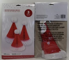 2 Pack Honeycomb Santa Hat Party Xmas Decoration, Red & White