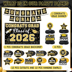 2026 Graduation Decorations Set – Class of 2026 Congrats Grad Backdrop Banner